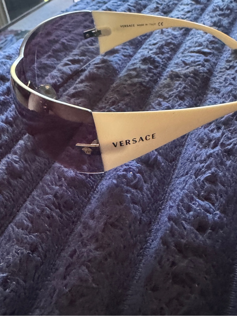 Versace Women’s White Shield Sunglasses with Purple Lens Mint Condition $350